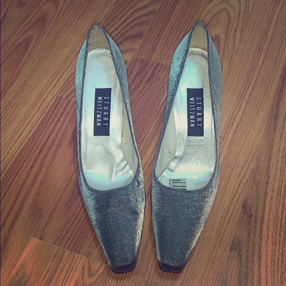 Vintage stuart weitzman heels silver gray textile